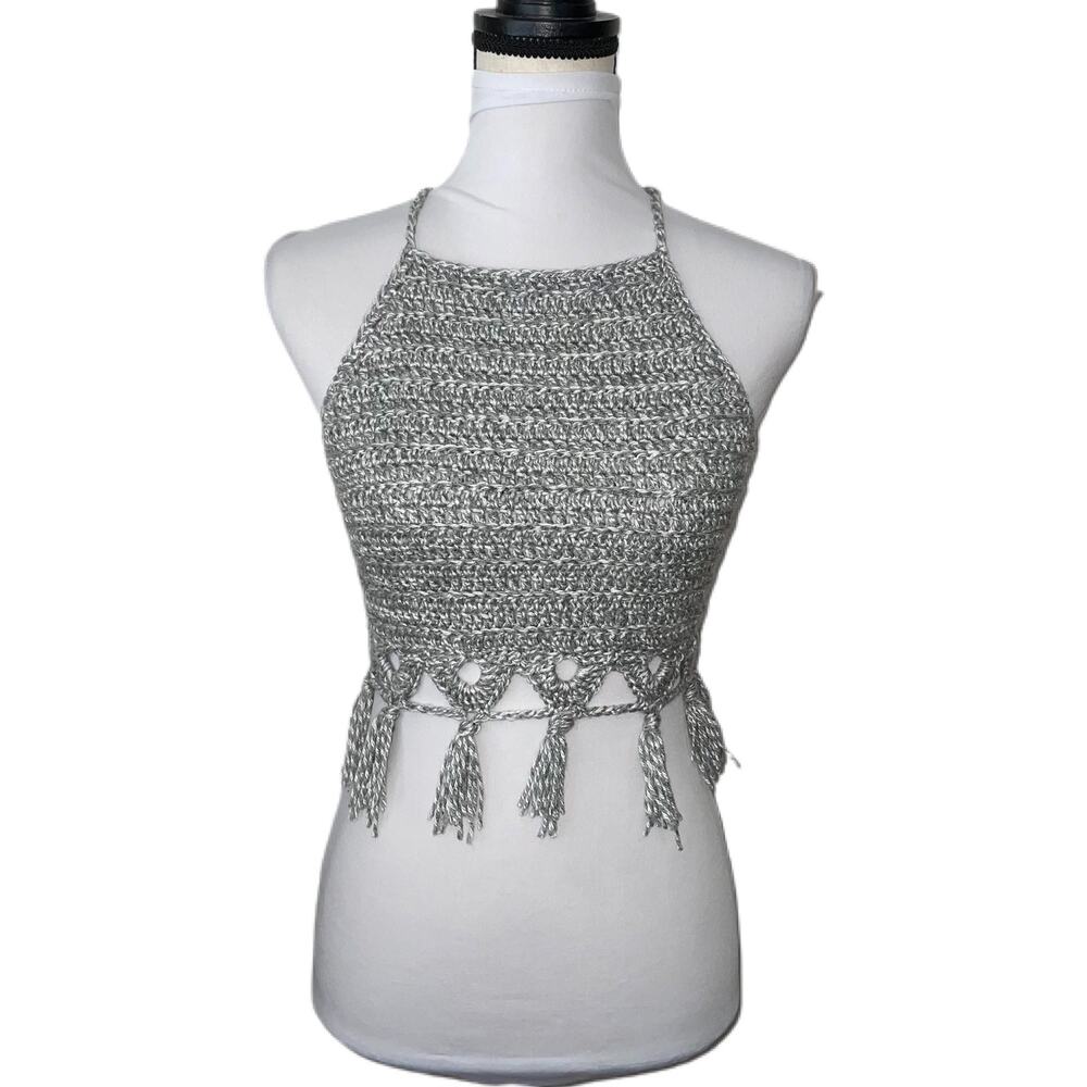 Handmade Crochet Sage Halter Crop Top XS